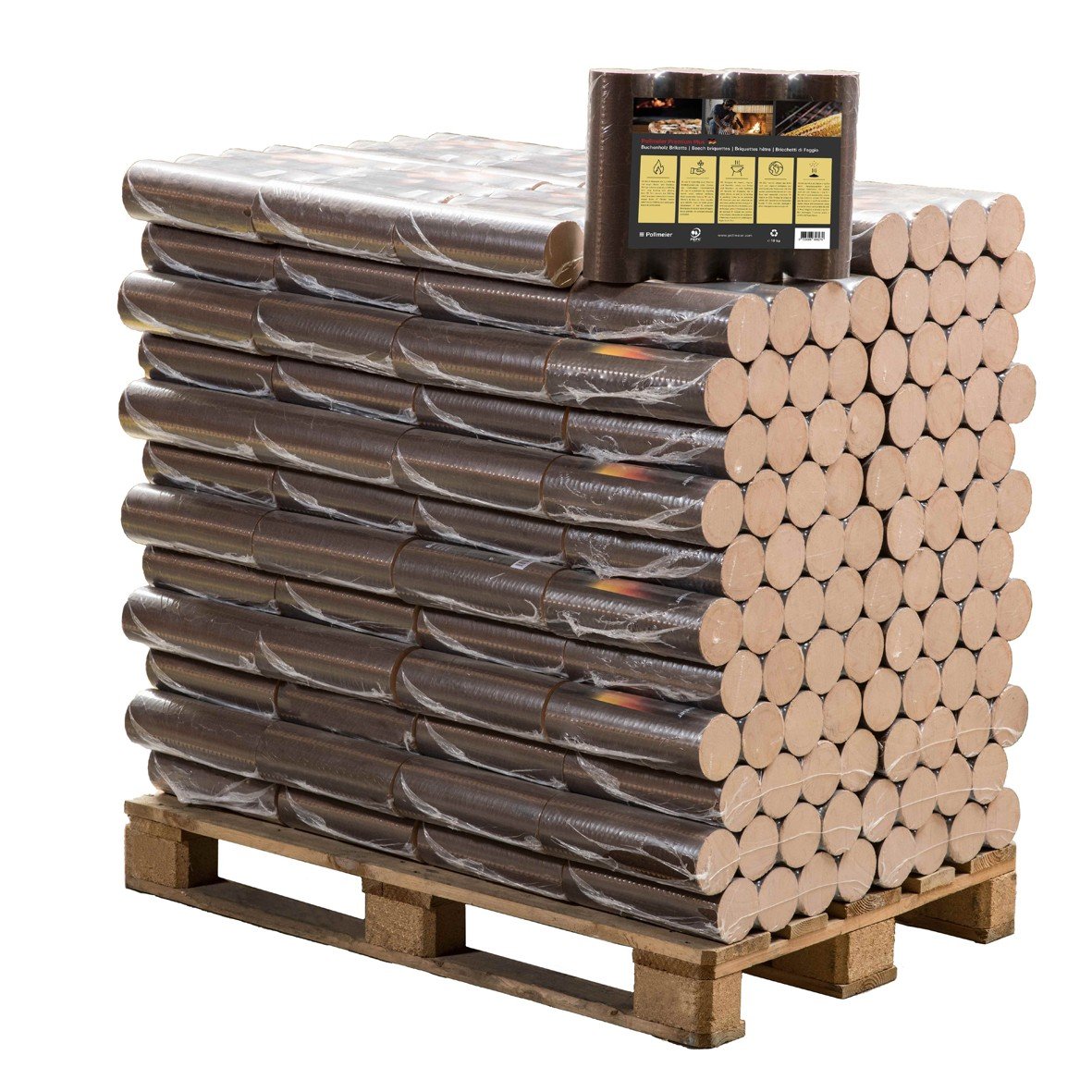960kg Pollmeier - Runde Buchen Briketts in 10kg-Packungen